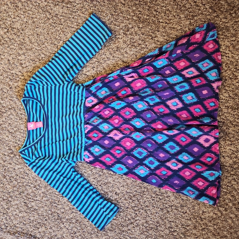 Colorful Girl's Long-sleeved Dress Size S Color Hot Pink and Teal